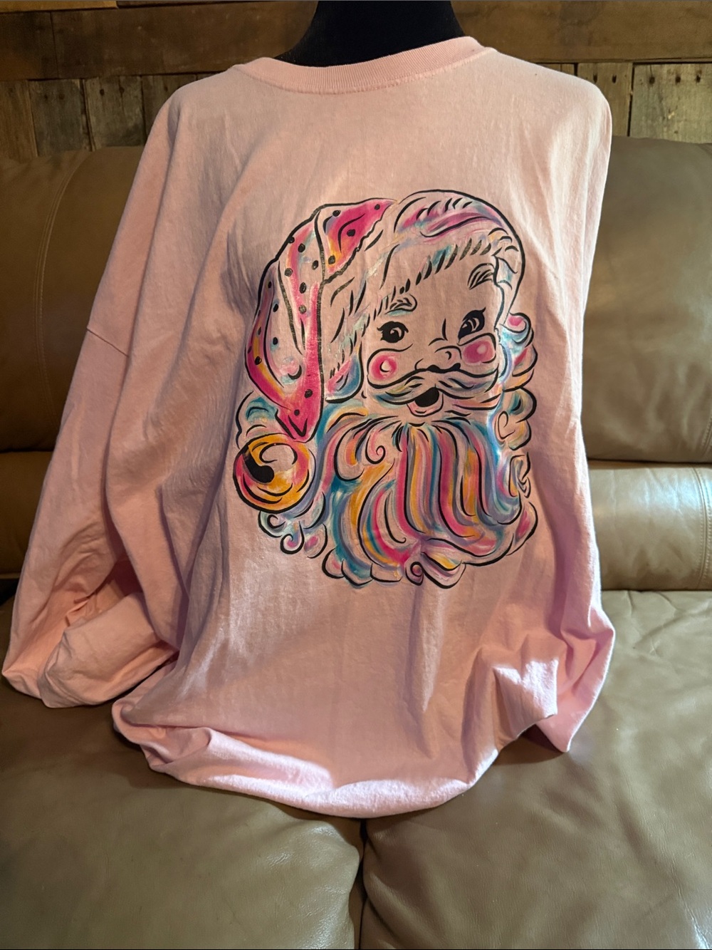 Gildan Light Pink Watercolor Santa L/S Tee